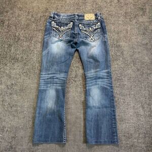 Miss Me Women’s Boot Cut Jeans with Embellished Flap Pockets - Blue